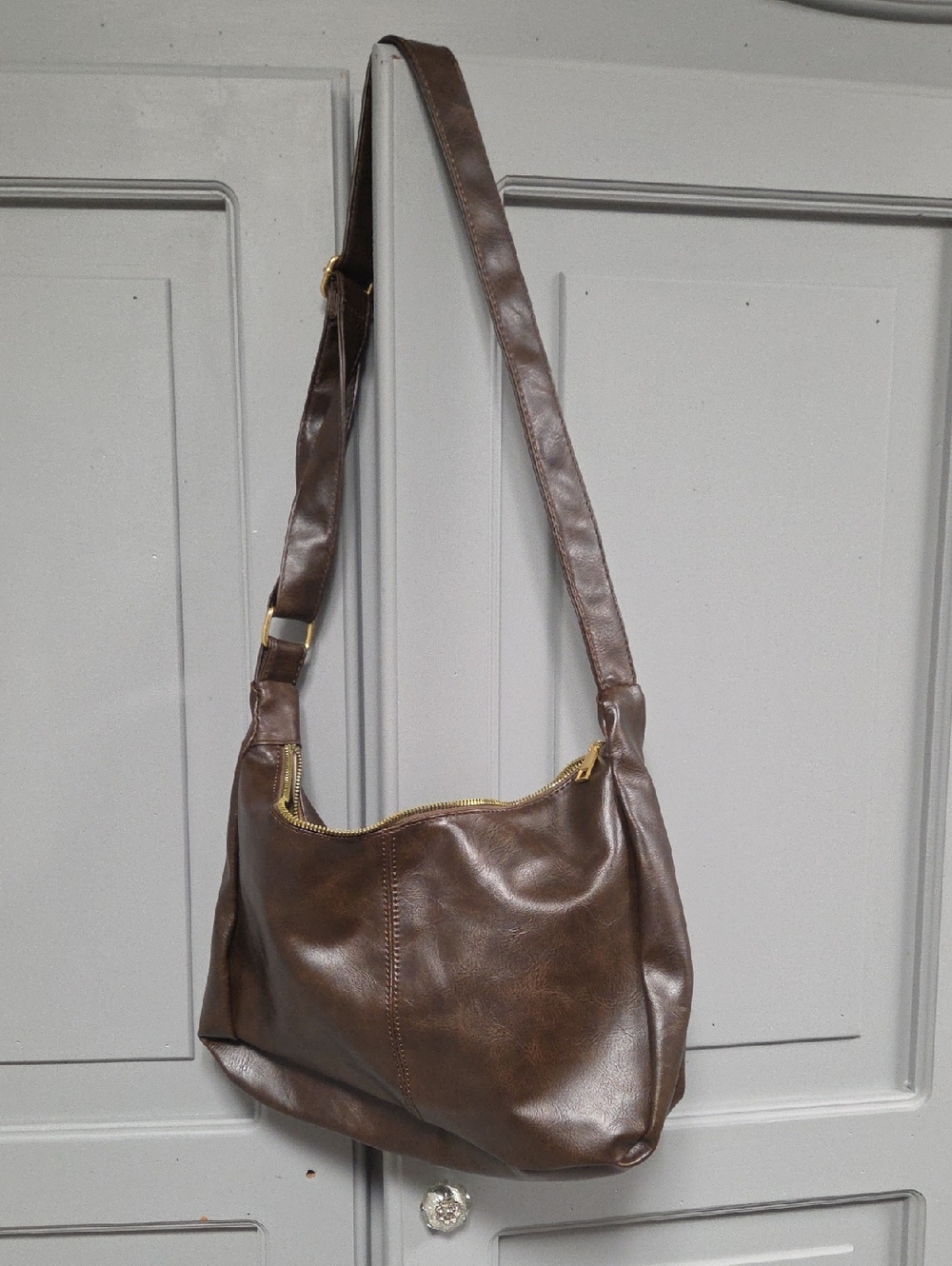 Brown Shoulder Bag with Gold Hardware